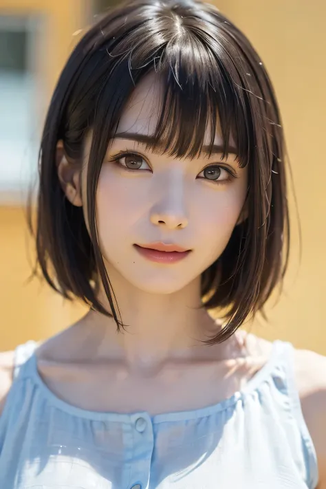 (highest masterpiece、 top quality、super high resolution、 face focus focus 、Focus on the side、Pay attention to the belly button、neckline、Very attractive beauty、add strong highlights to the eyes、look closely at the camera:1.4、Really beautiful bangs:1.short...
