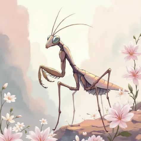 Wallpaper, mantis in center, pastel colors