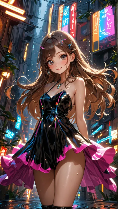 (masterpiece, best quality), (photo realistic, ultra detailed, realistic skin), (ultra-high res, 8k, very aesthetic, absurdness) BREAK 1 girl, Fair-skinned, blush, brown hair, black eyes, (large breast:0.5), smile, Swaying her hips, Whores attire, sexy bod...