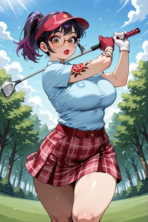 score_9, score_8_up, score_7_up, source_anime, highres, 
1girl, solo, transgender, femboy, Anna, (short hair, black hair, purple hair, gradient hair, multicolored, ponytail, warm brown eyes, glossy red lipstick, plump lips, eyeshadow, mascara, long eyelash...
