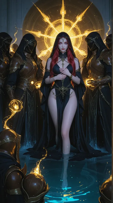 "A majestic fantasy-inspired digital painting of a woman resembling Feyre Archeron, portrayed in an artistic and symbolic nude style. She stands surrounded by moonlight and glowing mist, her long hair flowing around her like a veil, covering her body in st...