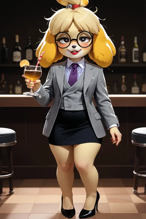 score_9, score_8_up, score_7_up, score_6_up, source_anime, three-piece suit, 1girl, thin-frame round glasses, formal, jewelry, suit, purple necktie, earrings, jacket, (((grey waistcoat))), shirt, (((grey jacket))), striped shirt with white collar, (black l...