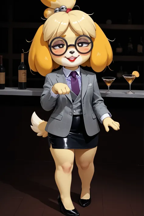 score_9, score_8_up, score_7_up, score_6_up, source_anime, three-piece suit, 1girl, thin-frame round glasses, formal, jewelry, suit, purple necktie, earrings, jacket, (((grey waistcoat))), shirt, (((grey jacket))), striped shirt with white collar, (black l...