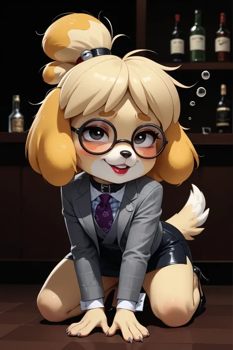 score_9, score_8_up, score_7_up, score_6_up, source_anime, three-piece suit, 1girl, thin-frame round glasses, formal, jewelry, suit, purple necktie, earrings, jacket, (((grey waistcoat))), shirt, (((grey jacket))), striped shirt with white collar, (black l...