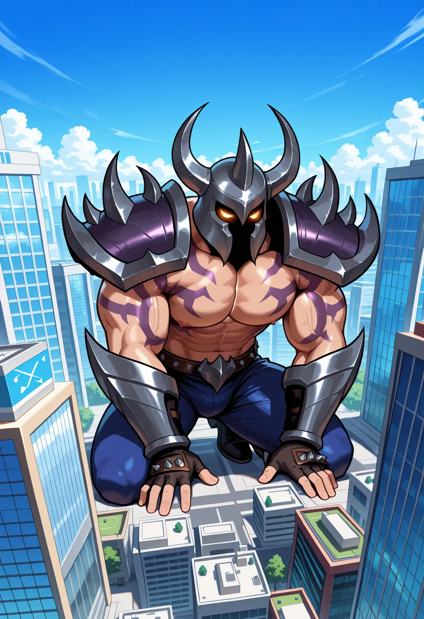 pentamorde, (macro in miniscule city), kneeling