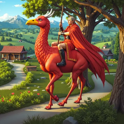8 biy final fantasy styling. A red mage 'retired', rides upon a red chocobo. They are making there way back to the wizards hutt and checking their encounter screen