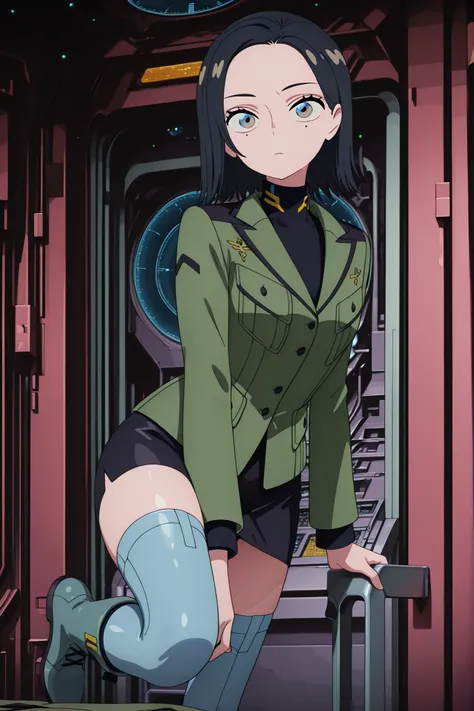 (masterpiece), best quality, amazing quality, very beautiful, incredible, latest, perfect body, glowing skin, perfect eyes, detailed gaze, anime style, action pose
1 girl, solo, looking at viewer, Komori Harcourt, black hair, short hair, blue eyes, brown ...