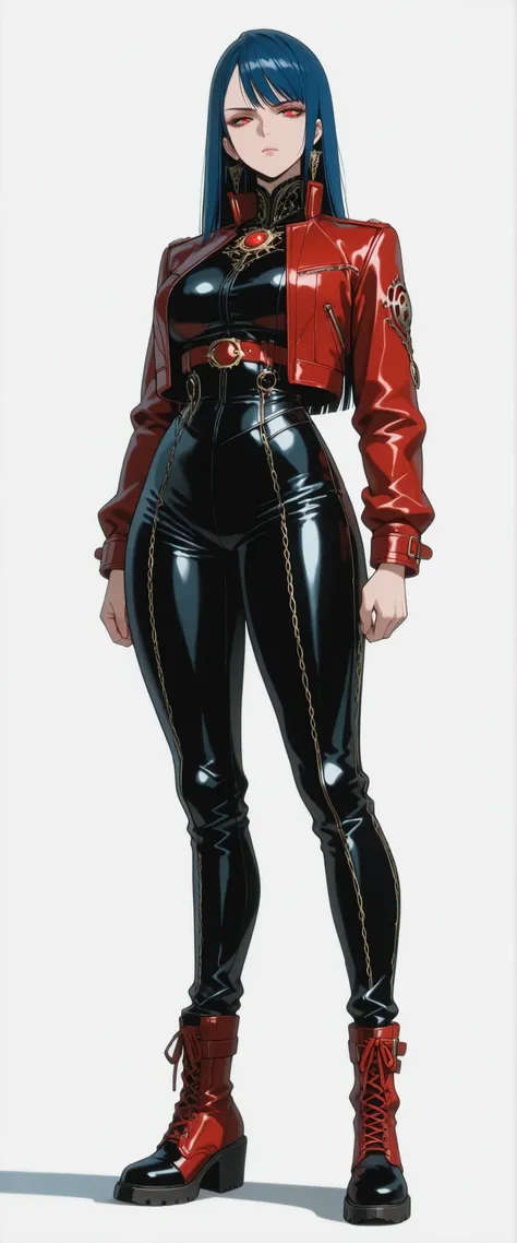 masterpiece, latest, very aesthetic, A very beautiful 28 year old adult woman, sexy body, curves, big legs 'Bayonetta' body style with a mixed-race oriental face, straight hair with two side bangs on the face, cyberpunk style, blue hair and medium length, ...