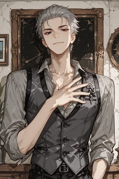 masterpiece, best quality, ultra high resolution, anime style, japanese illustration style, clean lineart, soft shading, sharp details
handsome 2D anime-style man, 28 years old, upper body portrait (bust-up), standing with his waist slightly lowered as if ...
