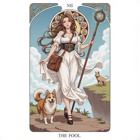 big breasts, big cleavage, beautiful sensual, woman, tarot card , fool tarot card
