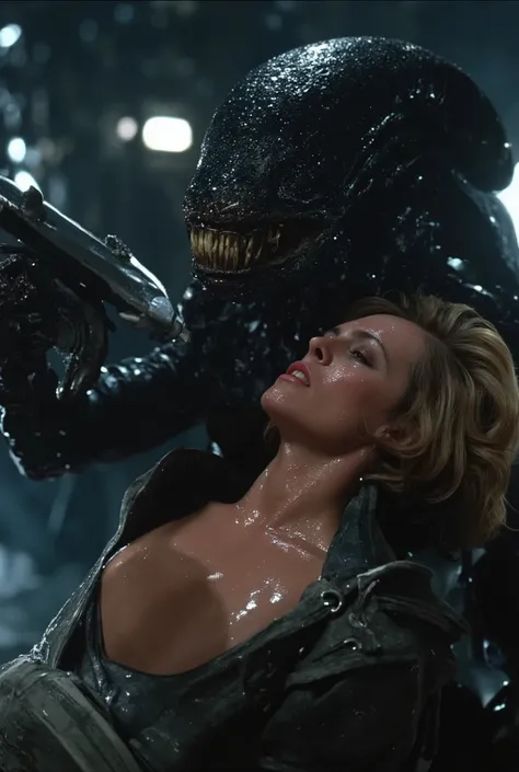 a massive xenomorph dick fuck unconscious Ellen Ripley pussy hard, Ellen Ripley is gunge all over her body and cum on her face