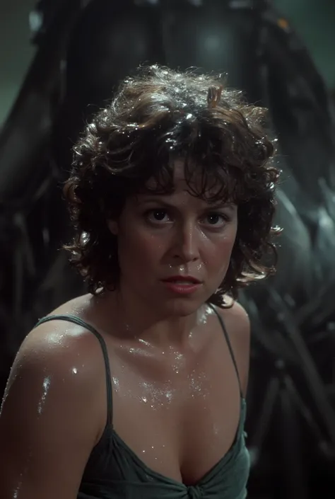 a massive xenomorph dick fuck unconscious Ellen Ripley pussy hard, Ellen Ripley is gunge all over her body and cum on her face