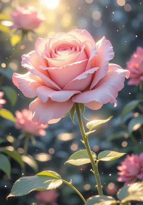 Beautiful Rose,anime style,high resolution,Extremely Detailed,Professional,Perfect Light and Shadow,delicate texture,Vivid Colors,Bokeh Backgrounds,Twilight Sky, light breeze ,Garden view ,Highly Detailed Oil Paintings,illustrations, 4K quality 
