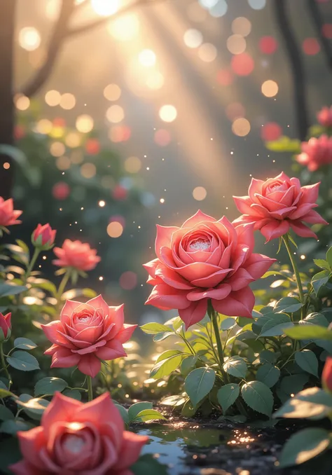 beautiful red roses,anime style,high resolution,Extremely Detailed,illustrations,Professional,Perfect Light and Shadow,delicate texture,Vivid Colors,Bokeh Backgrounds,Twilight Sky, light breeze ,Garden view ,Highly Detailed Oil Paintings,illustrations, 4K ...