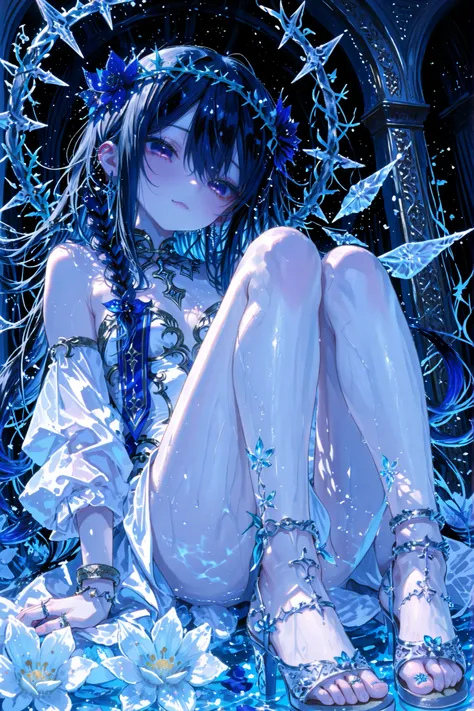 one woman, Viewers' Perspective, Quality_masterpiece, anatomically accurate, beautiful face, perfect face, 非常に詳細なbeautiful faceと目, charming face, detailed face, Delicate Expression, Enchanting, with sensual expressions, young woman, Cartetia , Blue shining...