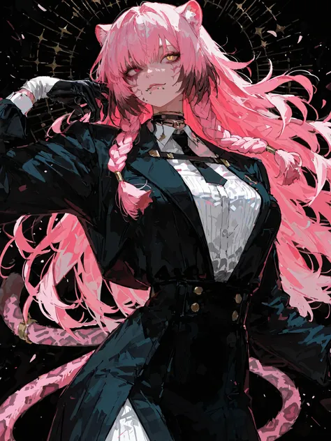 Furry Description of the Female Female Character. Race: Exotic Felina (stylized panther or leopard), with elegant and expressive features. It can be a Pink Panthera — a fictitious subspecies of tropical felines with vibrant fur. Pelagem: Uniform dark brown...