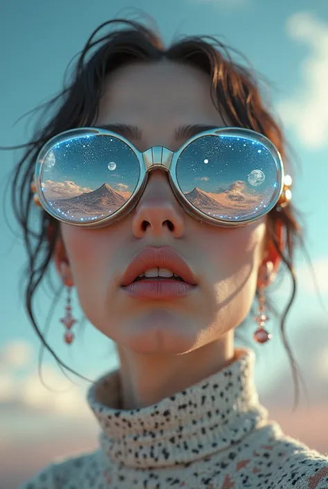 A girl is wearing sunglasses