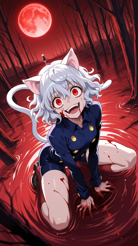 BREAK (masterpiece:1.2), best quality, high resolution, unity 8k wallpaper, (illustration:0.8), (beautiful detailed eyes:1.6),Ancient twisted forest bathed in crimson moonlight, towering black oaks with branches, blood-red moon in the sky, casting long sha...