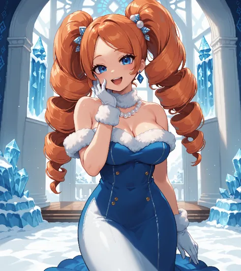 score_9, score_8_up, score_7_up, source_anime, solo, pixel art, mega twin drills, big hair BREAK 

Orange hair, blue eyes, large breasts, hips BREAK 

edgwdc, winter clothes, gloves,, dress, bare shoulders, jewelry, Blue earrings, white gloves, necklace, p...