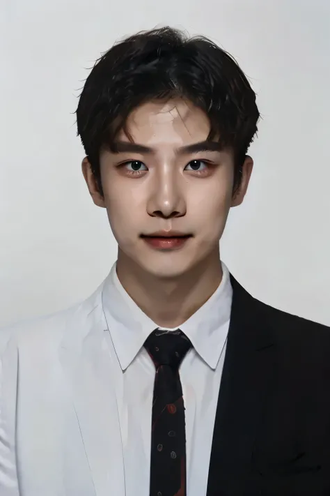 o block hair, middle part hair, realistic quality but not too much ai, t xintong chen, inspired by Yeong-Hao Han, smiling, 3/4, posing