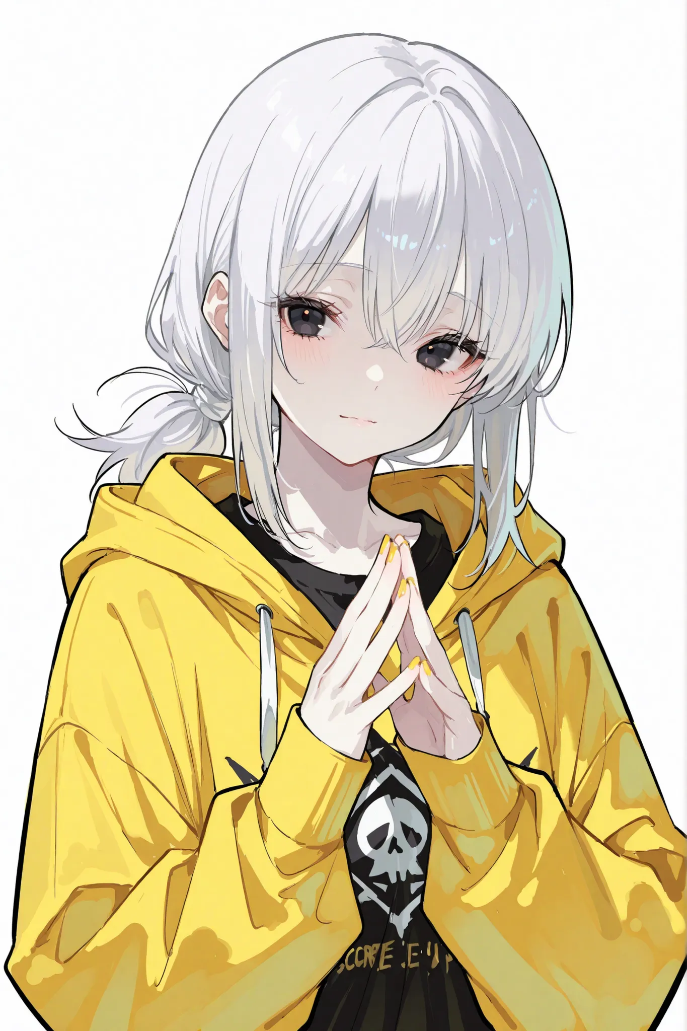 score_9 , score_8_up , score_7_up , score_6_up, own hands together, upper body,  tradeoffermeme, high quality, detailed, masterpiece, white background, best quality, amazing quality, highres, facing viewer, BREAK 1girl, pale skin, cute, black eyes, white h...