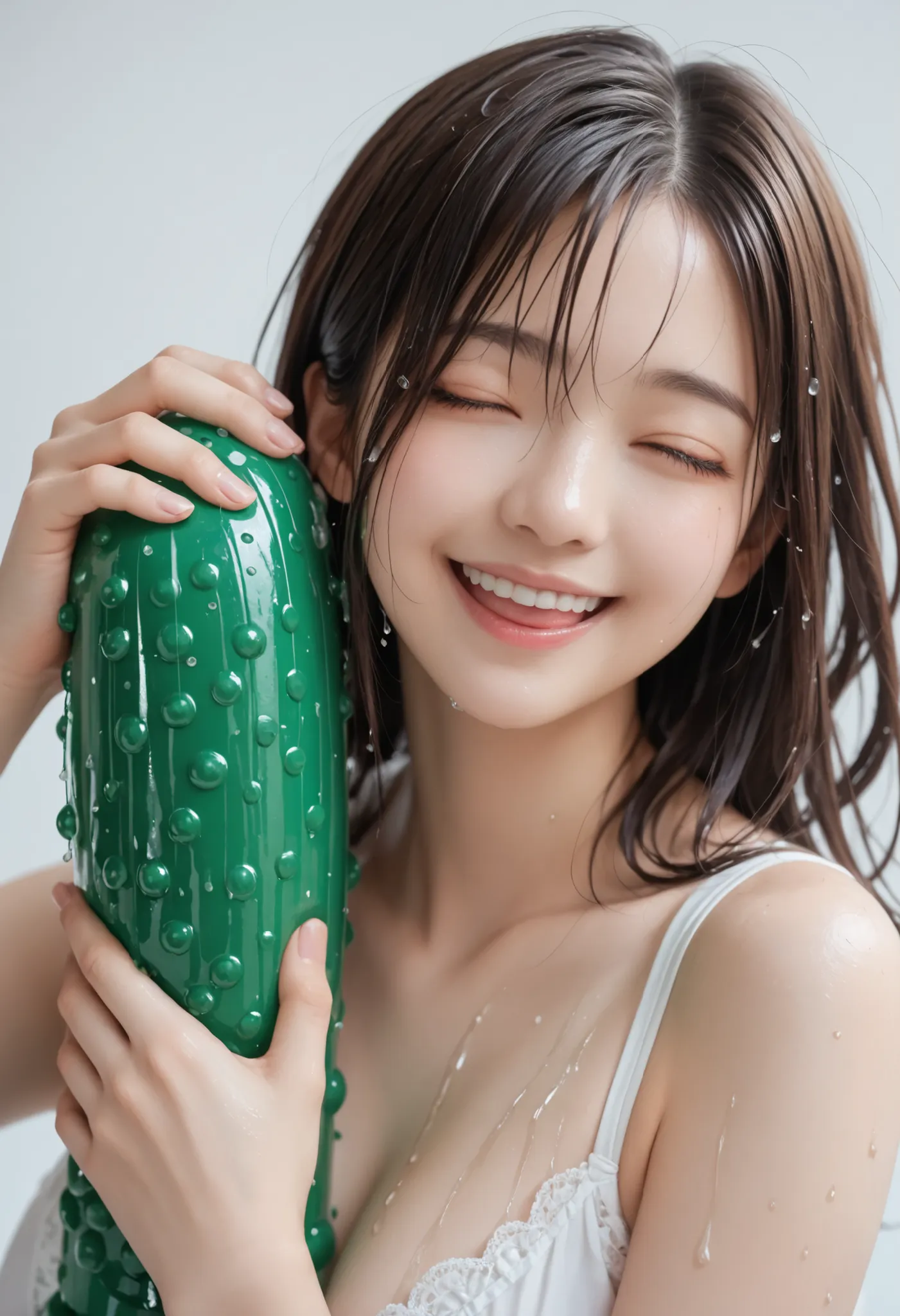 sexy anime babe (happy and horny) , (((wet hair))), Warm Embrace for gigantic green toy shaped gigantic dildos, anime, hentai, cartoon, hardcore hentai, erome, perfect hand, perfect fingers, tongue, wink,