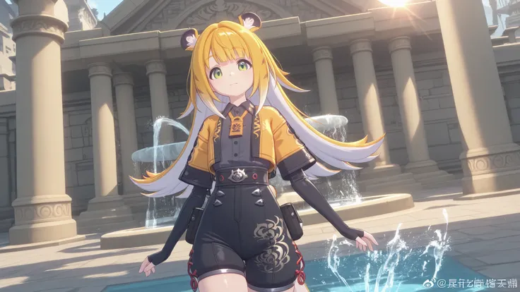 jufufu, shiny skin, modest pose , показывает когти
одна
shine, shine, sun beam, fountain ,splashes of water in the background, the temple
, Looking at the viewer, joy