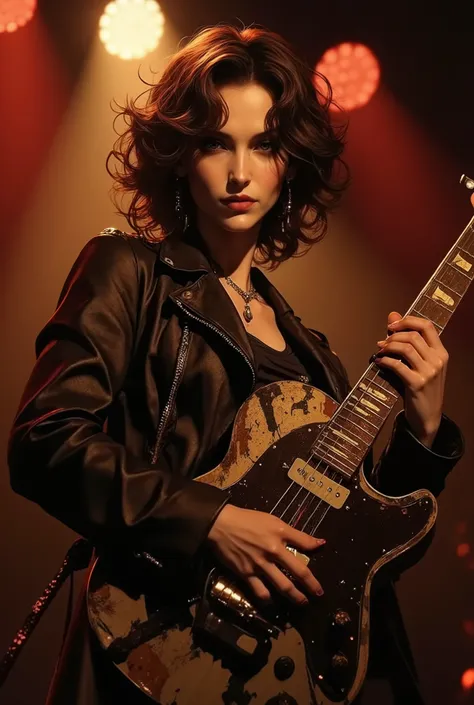 girl Jazz rock singer with shabby electric guitar and sarcastic songs