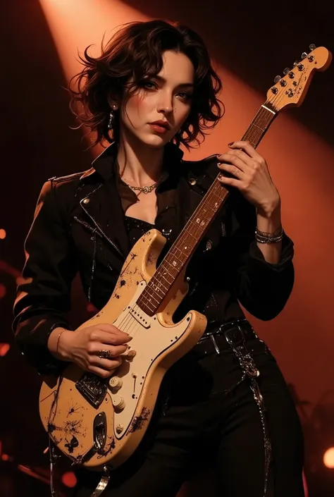 girl Jazz rock singer with shabby electric guitar and sarcastic songs