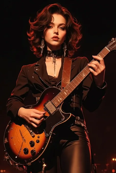 girl Jazz rock singer with shabby electric guitar and sarcastic songs