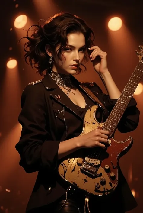 girl Jazz rock singer with shabby electric guitar and sarcastic songs