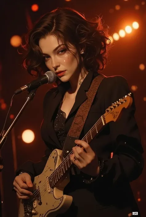 girl Jazz rock singer with shabby electric guitar and sarcastic songs