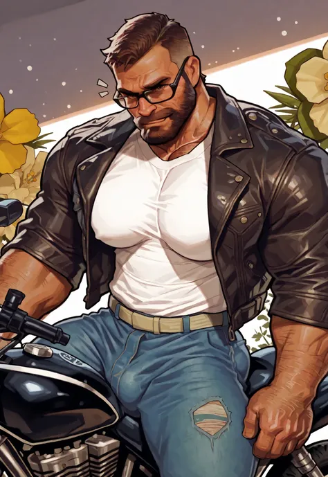 Masterpiece, best quality, male, huge ass, huge beefy muscular, gay men, handsome face, thick body, huge chest, big chest, shiny, daddy, mature , cartoon anime, perfect eyes, mature man, bara, perfect body, perfect anatomy, , perfect cock, , masculine, bea...