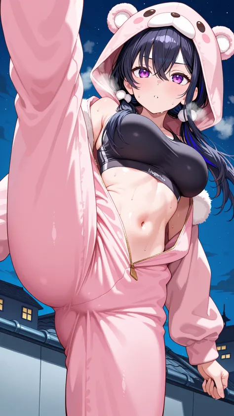 4K, 8K, high quality, highest quality, delicate, clear, super beautiful, girl, 1 person, Ichinose Uruha, Vtuber, black hair, blue mesh, blue-black hair, beautiful, Purple eyes, purple eyes,cute, shiny skin, glossy skin, beautiful skin, ((face emphasis)), b...