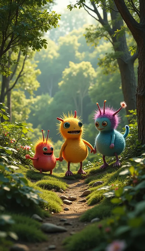 live-action、real、8K、HDR、In the woods、Cute little monsters exploring