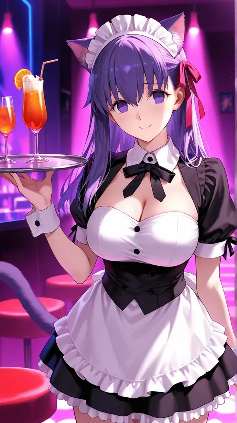 Matou Sakura, fate, cat girl, wearing waitress clothes, nightclub 