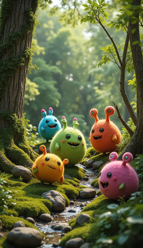 live-action、real、8K、HDR、In the woods、Cute little monsters exploring