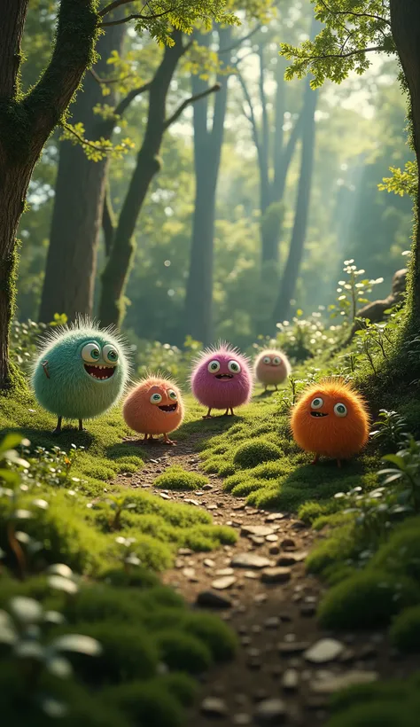live-action、real、8K、HDR、In the woods、cute little monsters