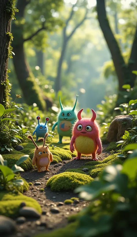 live-action、real、8K、HDR、In the woods、Cute little monsters exploring