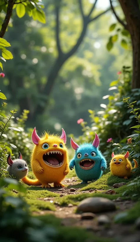 live-action、real、8K、HDR、In the woods、Cute little monsters exploring