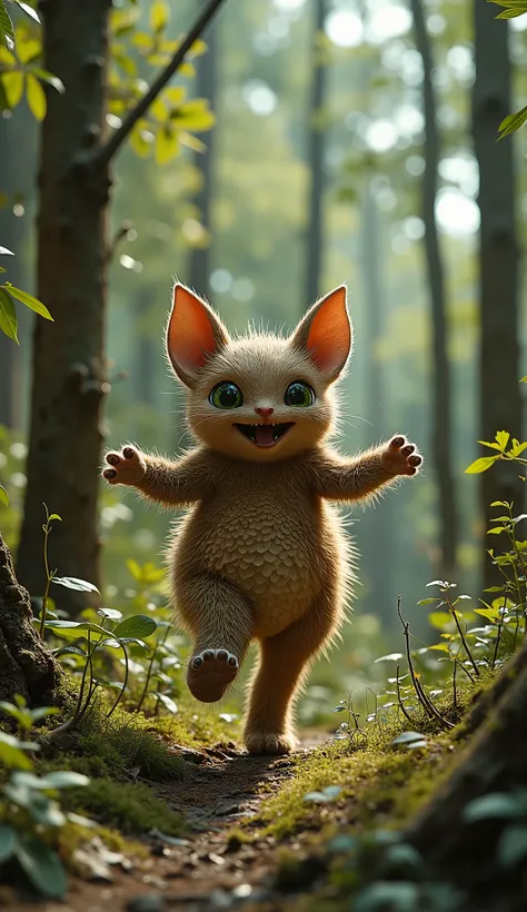 live-action、real、8K、HDR、Cute monsters are dancing in the woods