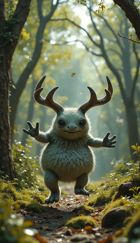 live-action、real、8K、HDR、Cute monsters are dancing in the woods