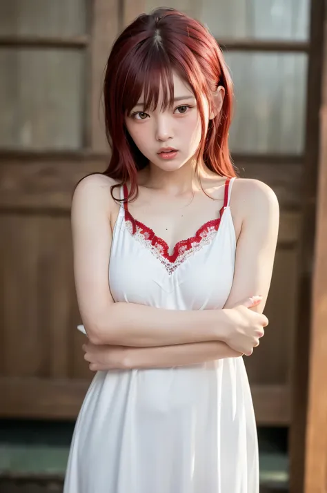 (top quality、8k、32K、masterpiece)、(realistic)、(realistic:1.2)、(high resolution)、very detailed、 very cute face and eyes、1 、round face、tight waist、Delicate Body、(close、top quality、attention to detail、rich skin details)、(top quality、8k、Oil:1.2)、(realistic、real...