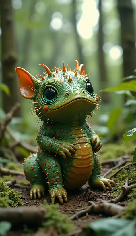 live-action、real、8K、HDR、In the woods、Cute monsters are moving on a caterpillar