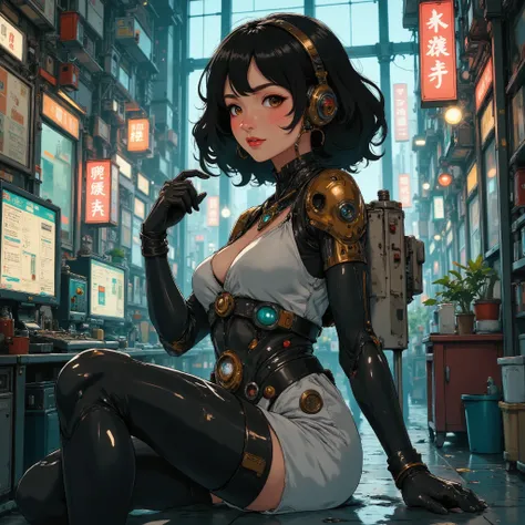 Anime art,anime style,(mestra:1.2),(The highest quality),(super detalhado),(Ultra-high resolution),(best illustrations),8k,papel de parede,Beautiful female cyborg,corpo inteiro,psychedelic,Arte vetorial,Highest quality layered textures,progressivo,estouro,...