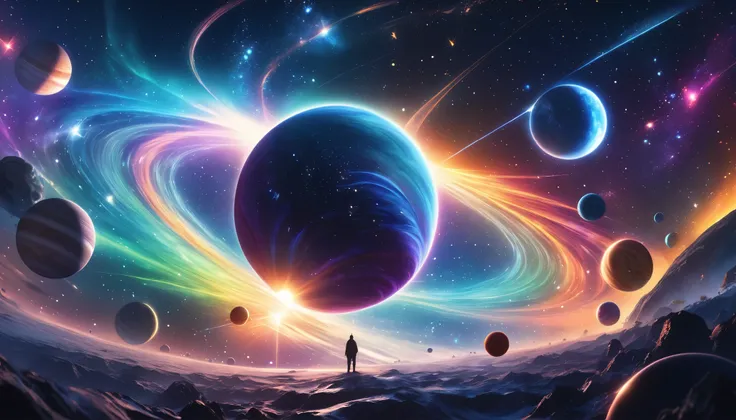 The celestial nebula, giving rise to a new solar system. The colors are bright and alien, symbolizing the endless possibilities of life. digital art, resolution 8k, cinematic lighting, spiritual, hair mystical . stars in the background, They fly and leave...