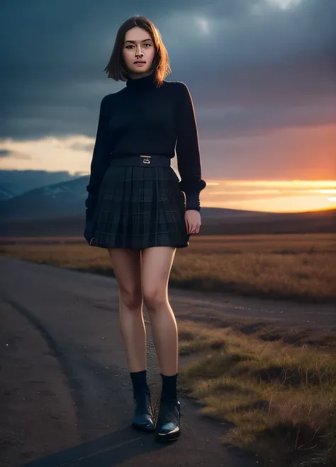 A stunning intricate full color portrait of (sks woman:1), in a black skirt, in full height, epic character composition, illya kuvshinov, Alessio Albi, nina masic, Sharp focus, natural lightin, sub-surface Scattering, f2, 35 mm, film grains,