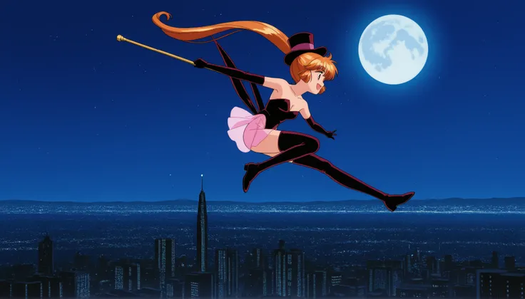 score_9, score_8_up, score_7_up,anime coloring,masterpiece, best quality, source_anime,official art,perfect_anatomy,1990s_\(style\),retro_artstyle,BREAK,nsfw,magician,saint tail,1girl,solo,18yo,long hair,orange hair,ponytail,BREAK,shoulders less, Strapless...