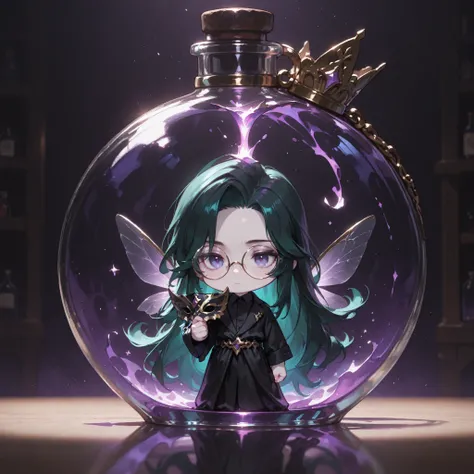 (masterpiece, high quality, ultra-detailed), chibi, solo, 1 boy, close-up, cinematic lighting, dramatic,
male fairy, handsome, actor, flawless skin, pale skin, very long hair, hip-length hair, dark green hair, loose Waves, empty purple eyes, dark circles...