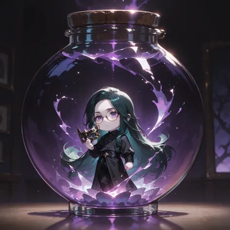 (masterpiece, high quality, ultra-detailed), chibi, solo, 1 boy, close-up, cinematic lighting, dramatic,
male fairy, handsome, actor, flawless skin, pale skin, very long hair, hip-length hair, dark green hair, loose Waves, empty purple eyes, dark circles...